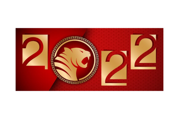 2022 Chinese New Year of Tiger, Red and Gold Design