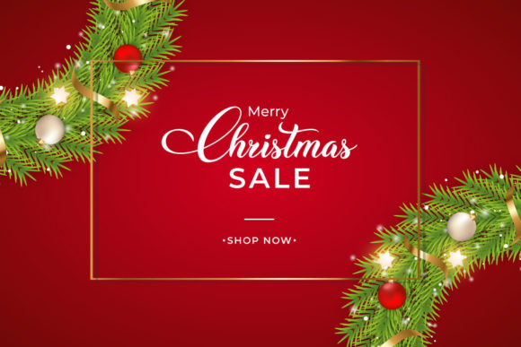 Christmas Sales Banner with Green Wreath