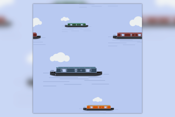 Flat Cloudy Narrow Boat Seamless Pattern