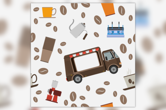 Flat Mobile Coffee Van Seamless Pattern: A Versatile Design for Café Enthusiasts and Creators