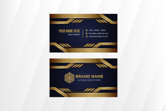 Luxury Gold Blue Business Card Horizontal Design