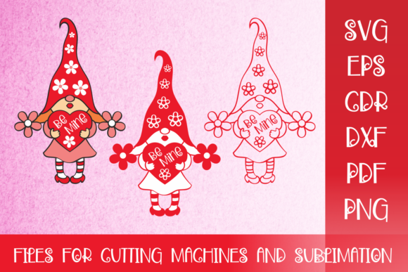 Valentines SVG with Cute Gnome Girl